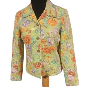 Coldwater Creek floral spring blazer Size small Green Orange Cottagecore